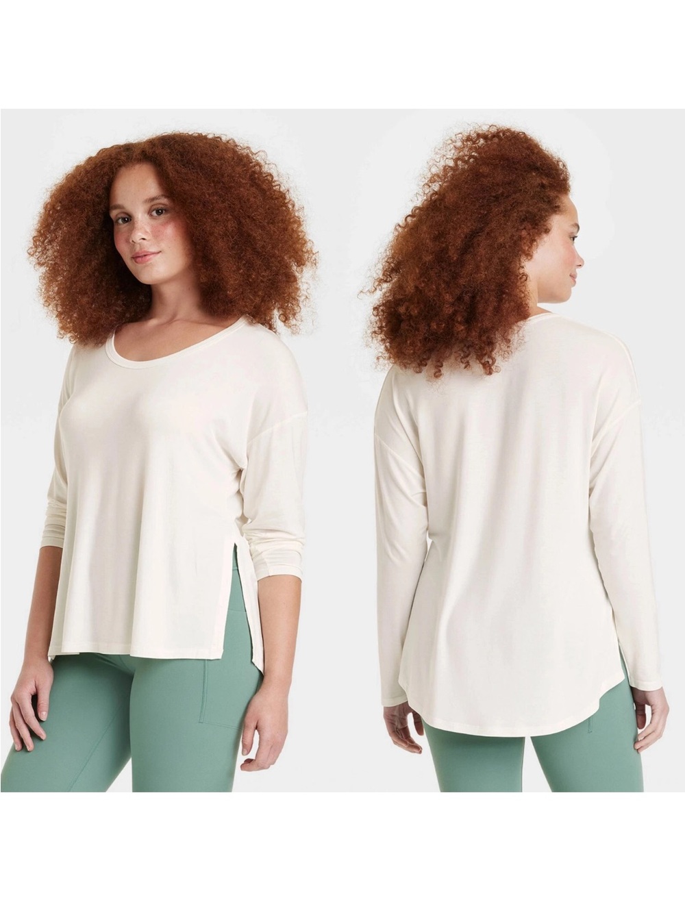 NWT $24 Legging Friendly Side Slit Long Sleeve Top All In Motion Cream XXL
